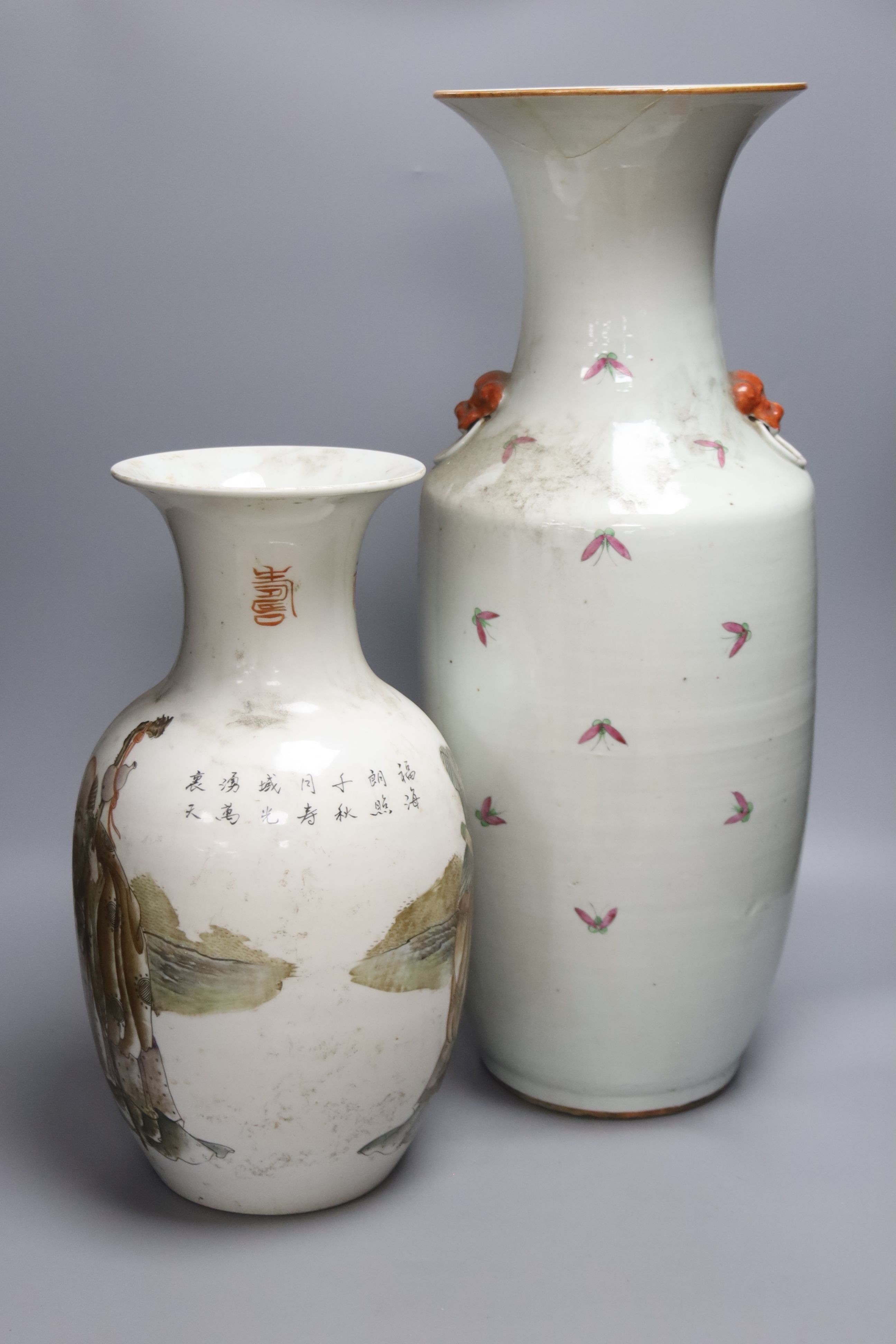 Two 20th century Chinese enamelled porcelain vases, largest 57.5cm